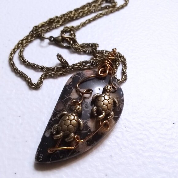 Handmade Turtle Pendant | Unique Plum Jasper Stone | Coastal Grandma |Sea Turtle - Picture 6 of 13